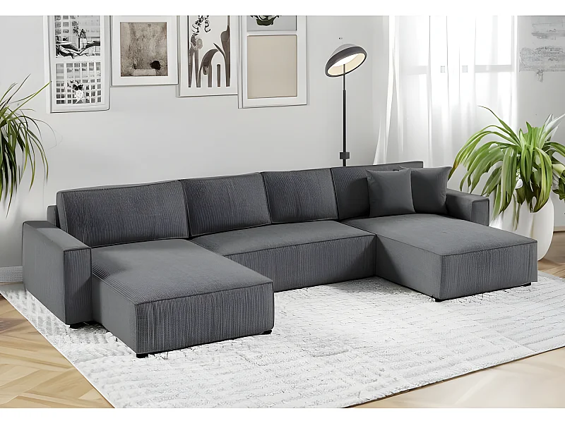 VELLA converteerbare panoramische hoekbank in donkergrijs ribfluweel