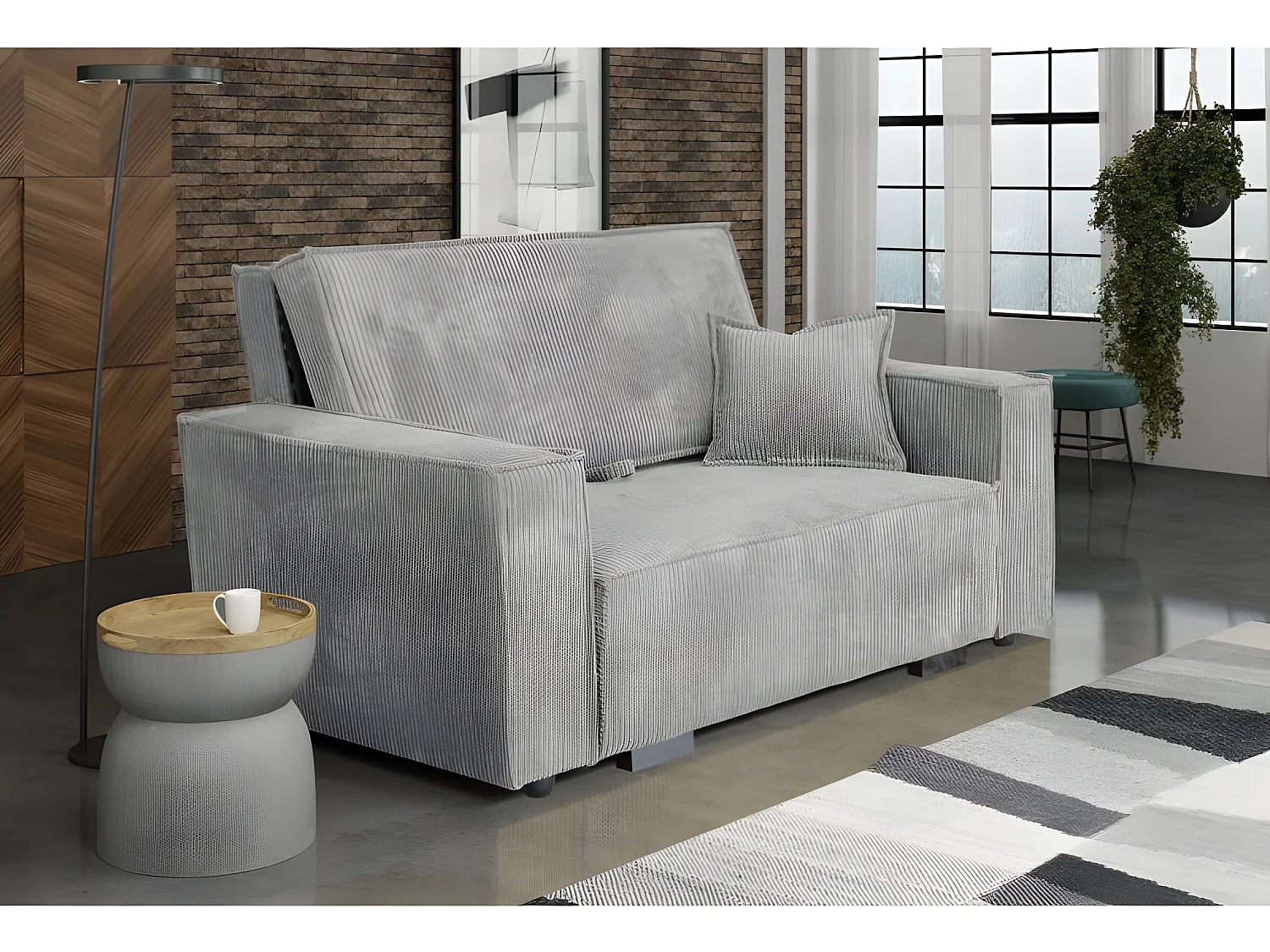 Canapé convertible STARIO en velours côtelé 2 places gris