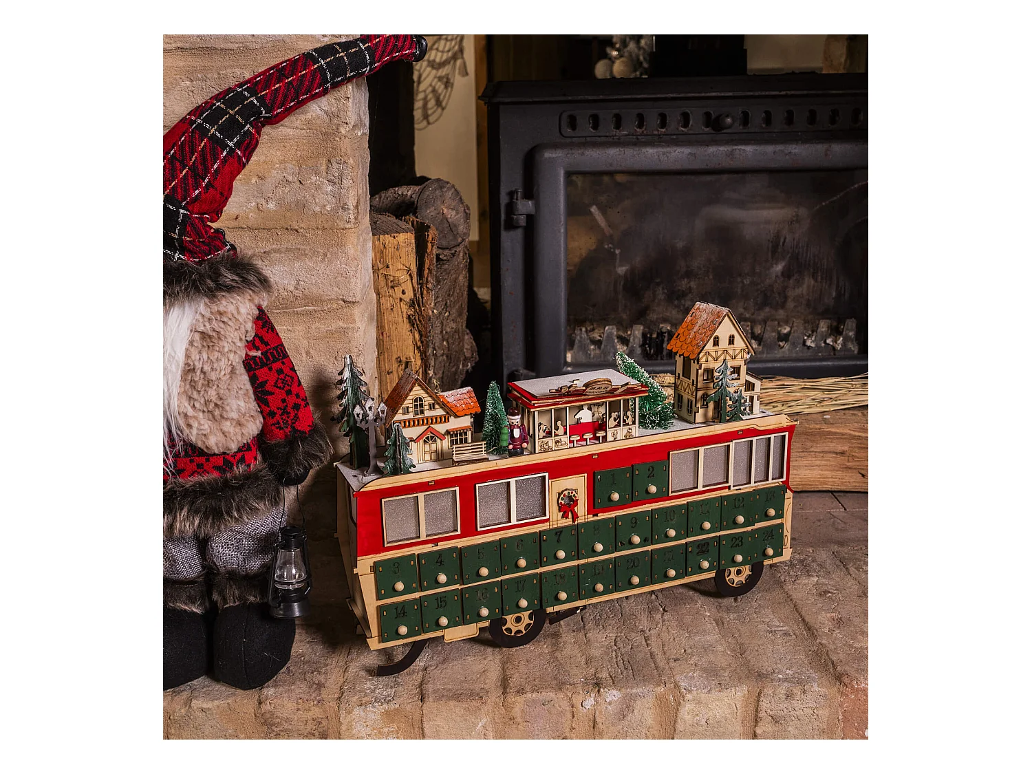 Calendario de Adviento en Forma de Tren de Madera con 24 Cajones y Luces Idea de Regalo