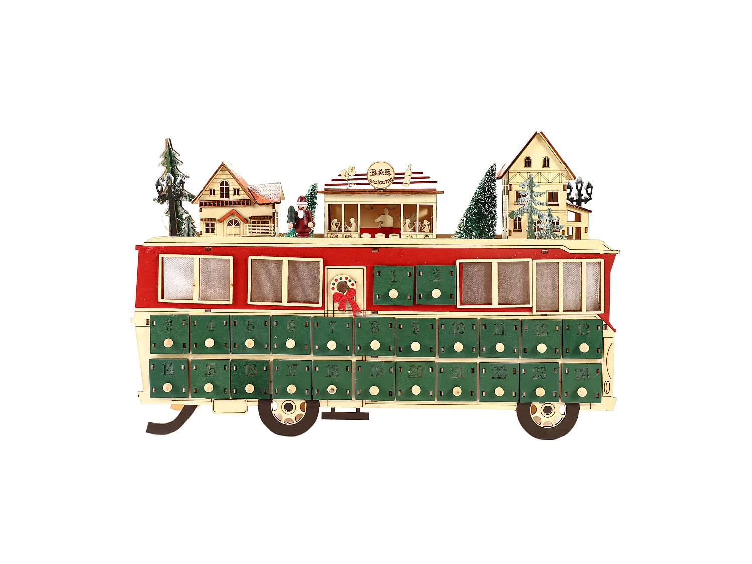 Calendrier de l'Avent en Forme de Train en Bois avec 24 Tiroirs et Lumières Idée de Cadeau