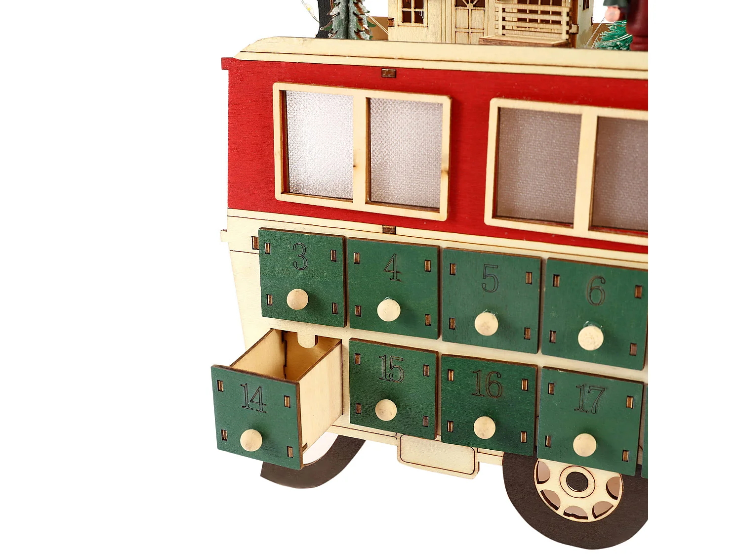 Calendrier de l'Avent en Forme de Train en Bois avec 24 Tiroirs et Lumières Idée de Cadeau