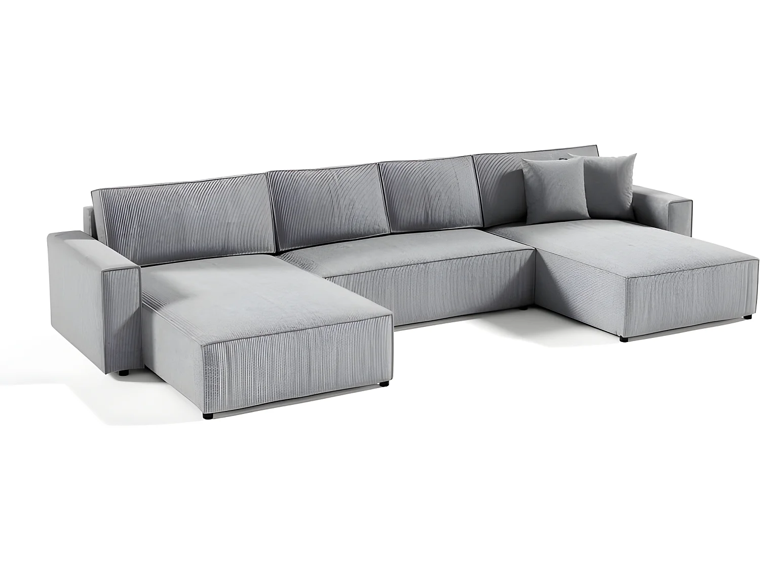 Canapé d'angle panoramique convertible VELLA en velours côtelé gris clair