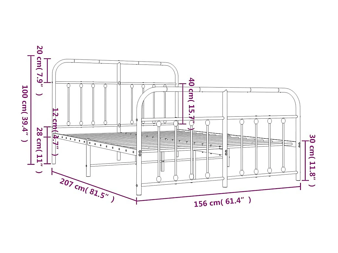 Bedframe met hoofd- en voeteneinde metaal zwart 150x200 cm