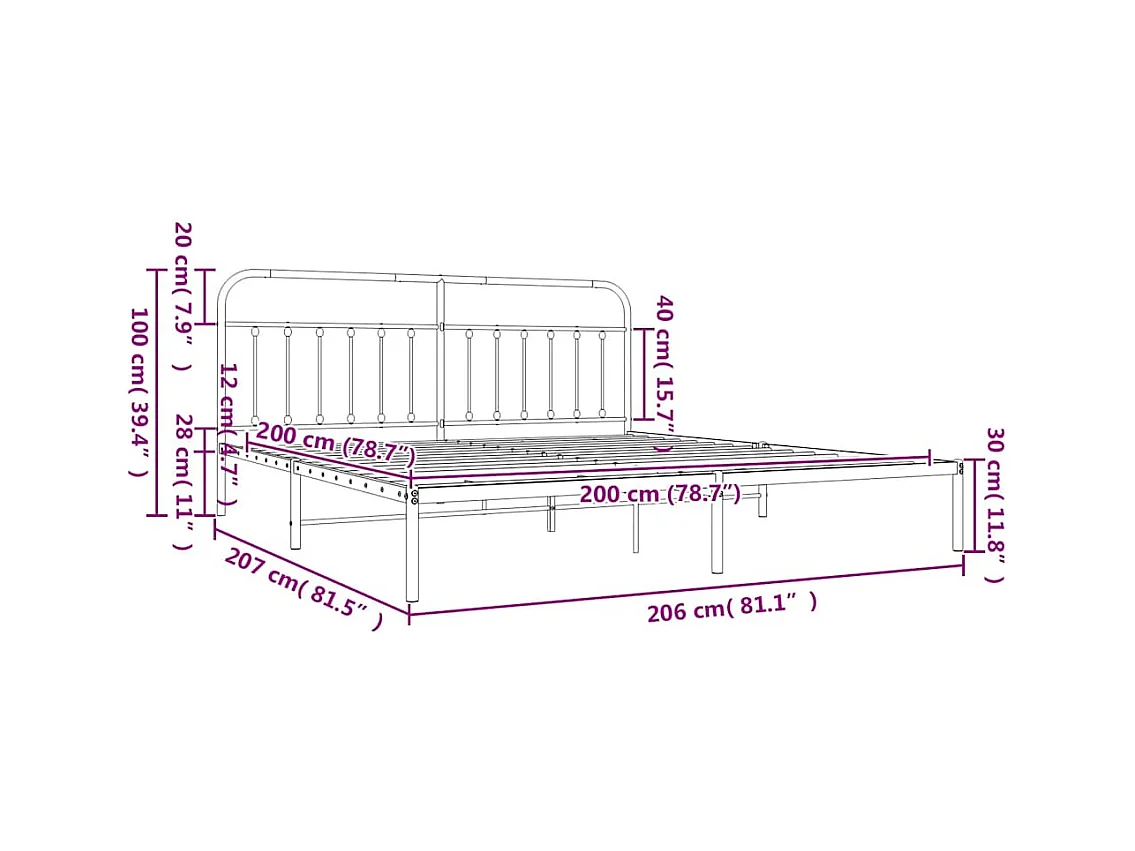 Bettgestell mit Kopfteil Metall Schwarz 200x200 cm