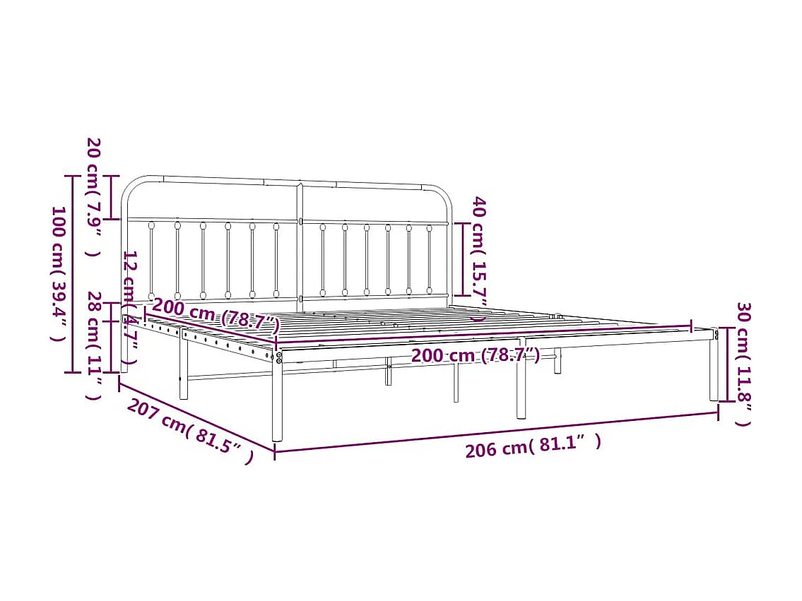 Bettgestell mit Kopfteil Metall Schwarz 200x200 cm