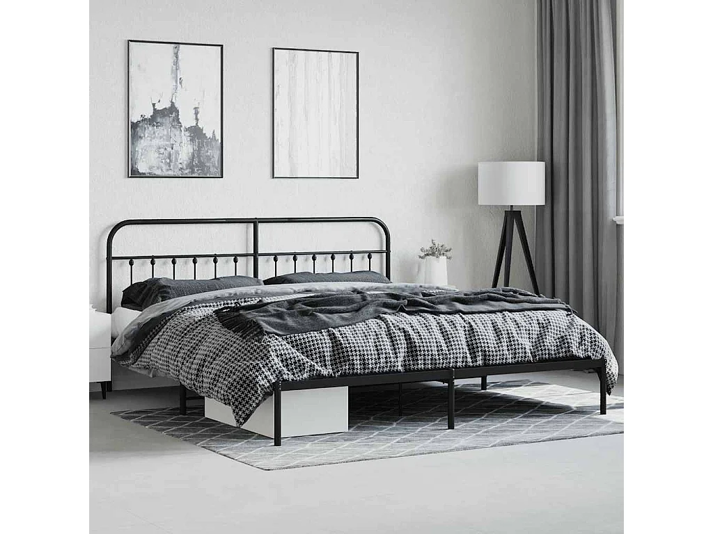 Cadre de lit métal sans matelas avec tête de lit noir 200x200cm