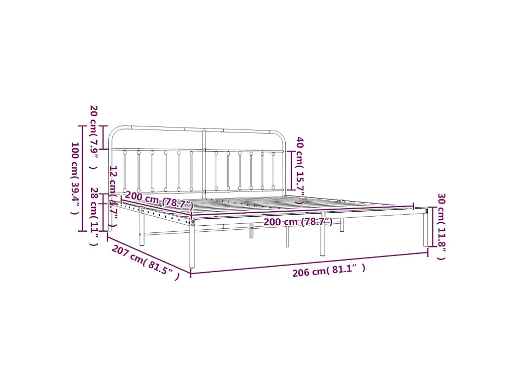 Bettgestell mit Kopfteil Metall Schwarz 200x200 cm