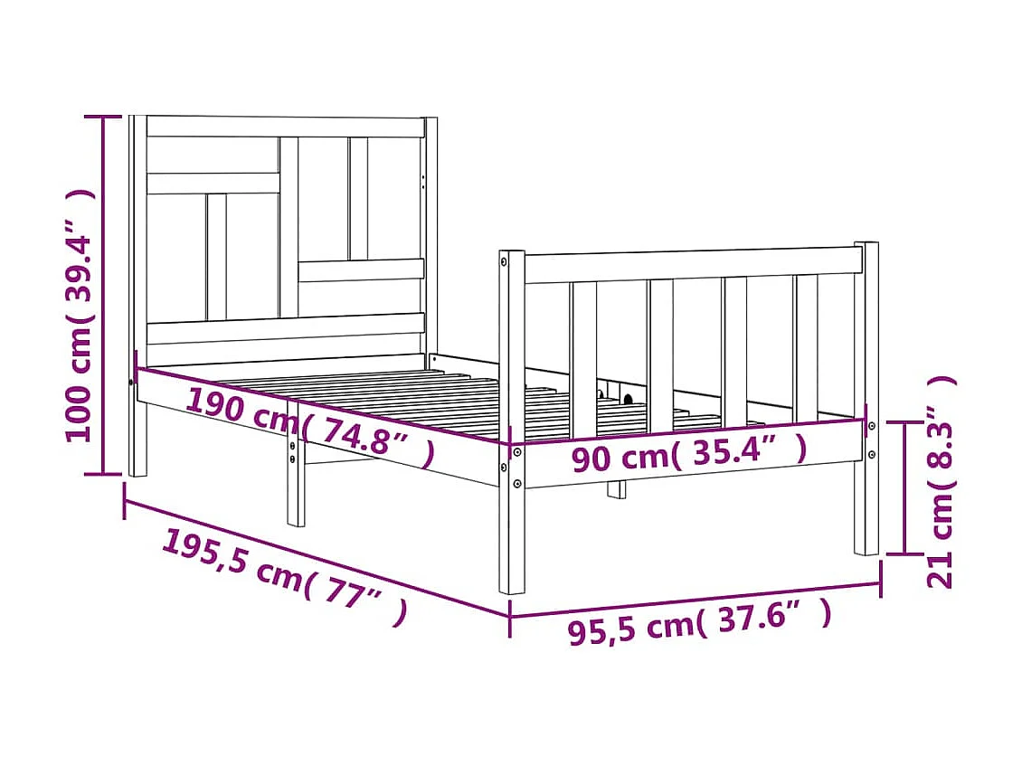 Cadre de lit sans matelas blanc bois de pin massif