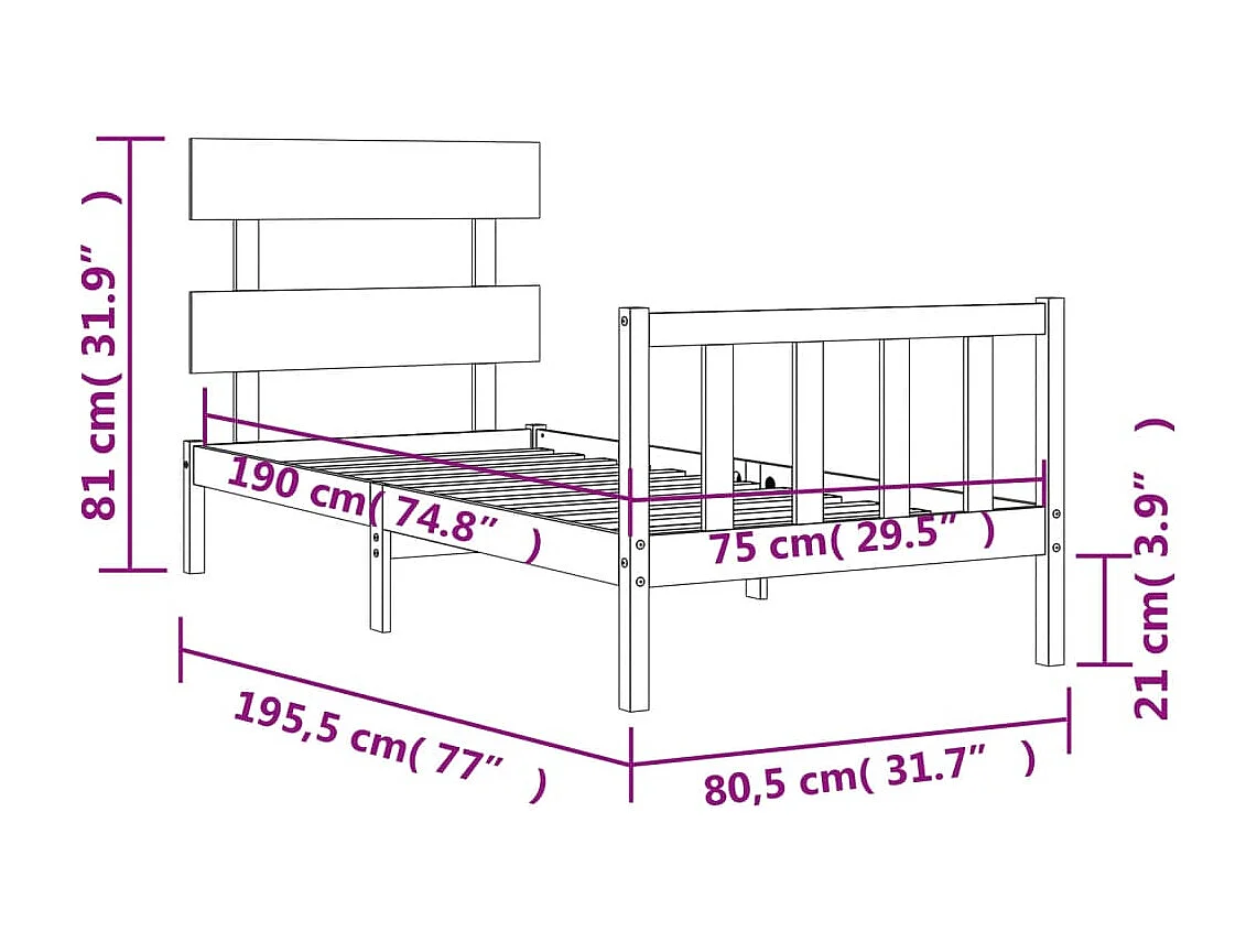 Cadre de lit sans matelas bois de pin massif