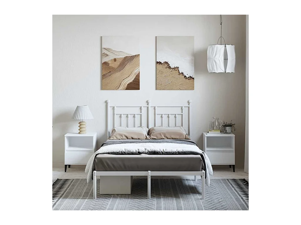 Cadre de lit métal sans matelas et tête de lit blanc 135x190 cm