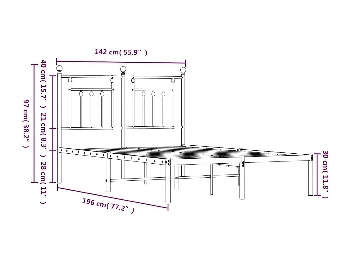 Bedframe met hoofdbord metaal wit 135x190 cm