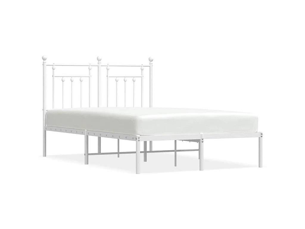 Cadre de lit métal sans matelas et tête de lit blanc 135x190 cm
