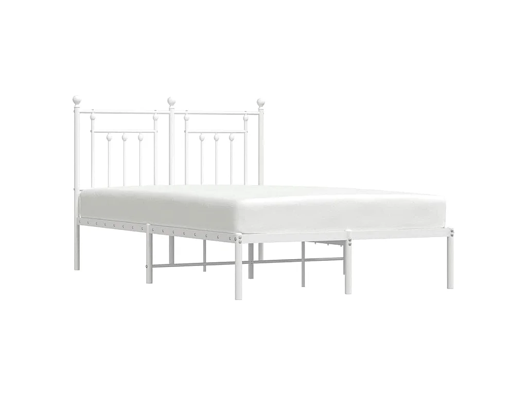 Cadre de lit métal sans matelas et tête de lit blanc 135x190 cm
