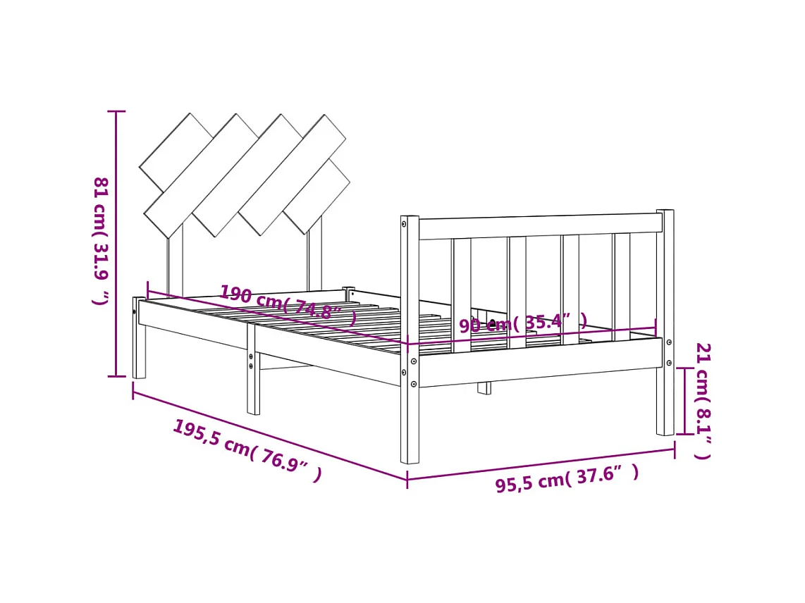 Bedframe met hoofdbord massief hout wit