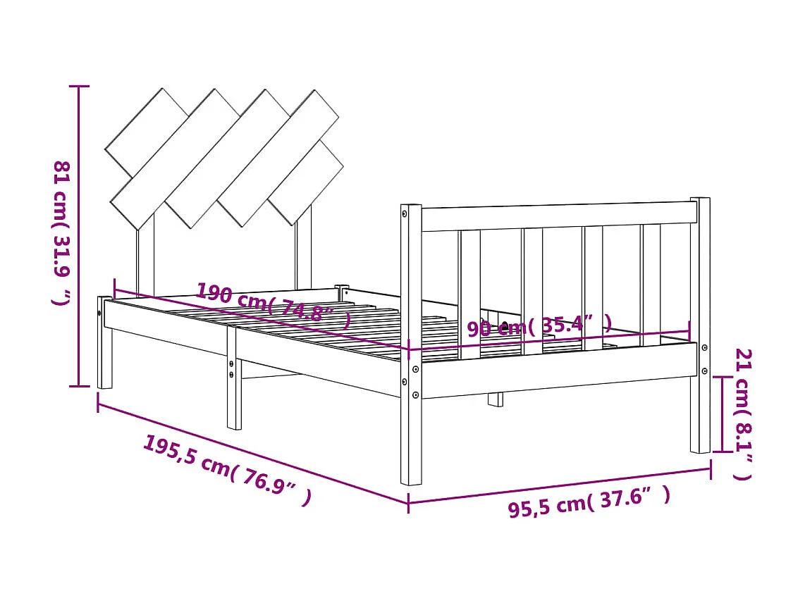 Cadre de lit sans matelas blanc bois de pin massif