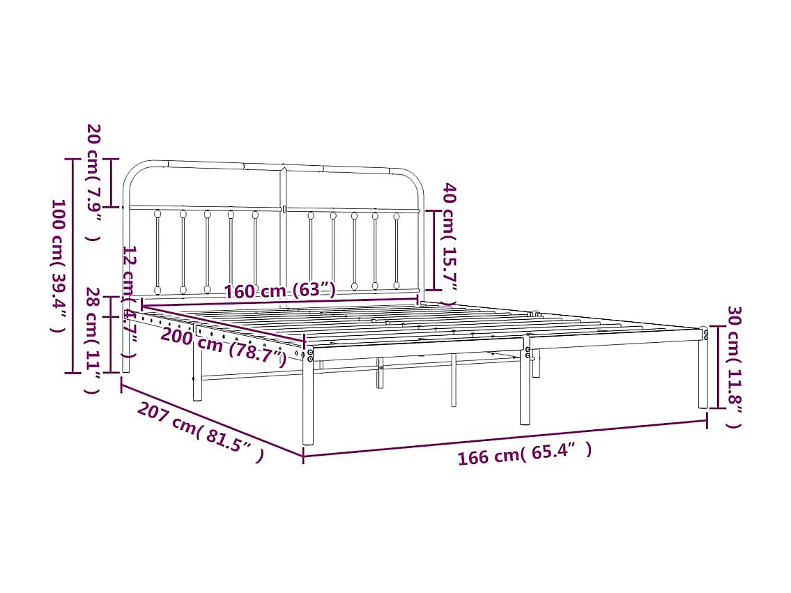 Cadre de lit métal sans matelas et tête de lit blanc 160x200 cm
