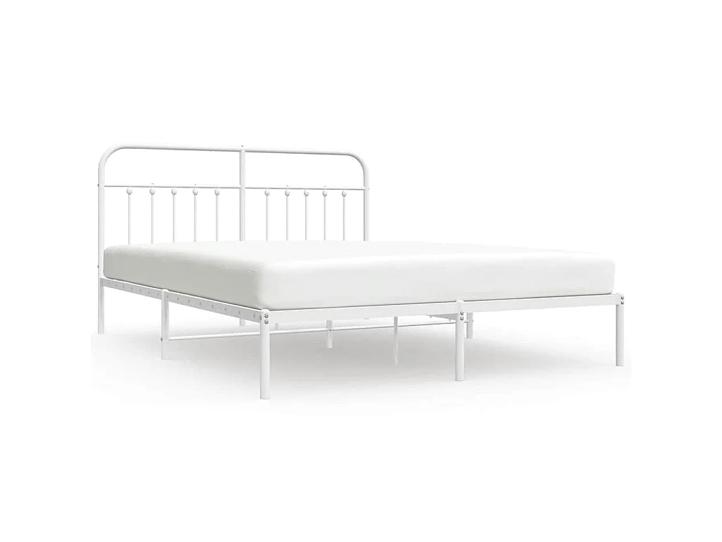 Cadre de lit métal sans matelas et tête de lit blanc 160x200 cm