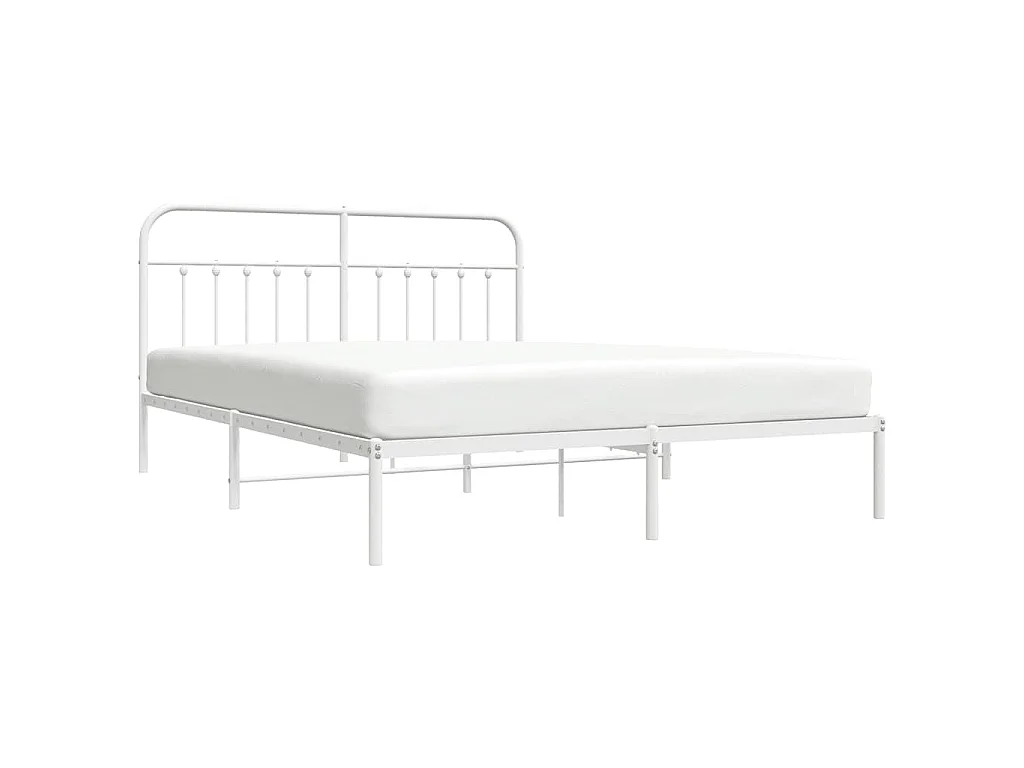 Cadre de lit métal sans matelas et tête de lit blanc 160x200 cm
