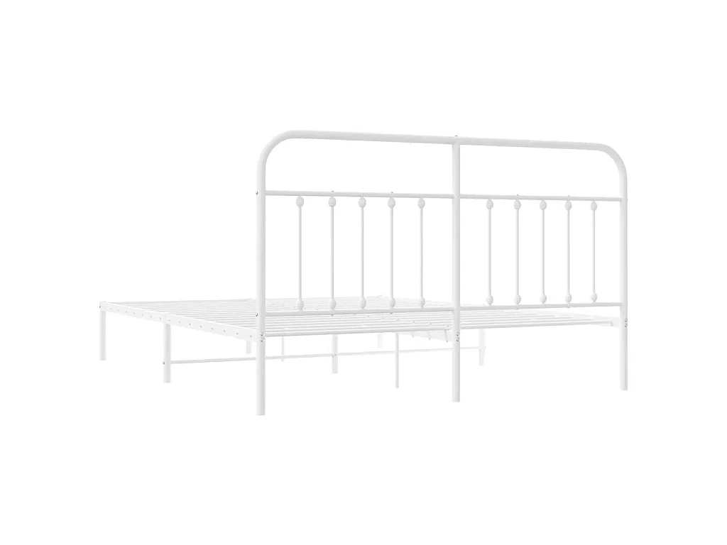 Cadre de lit métal sans matelas et tête de lit blanc 160x200 cm