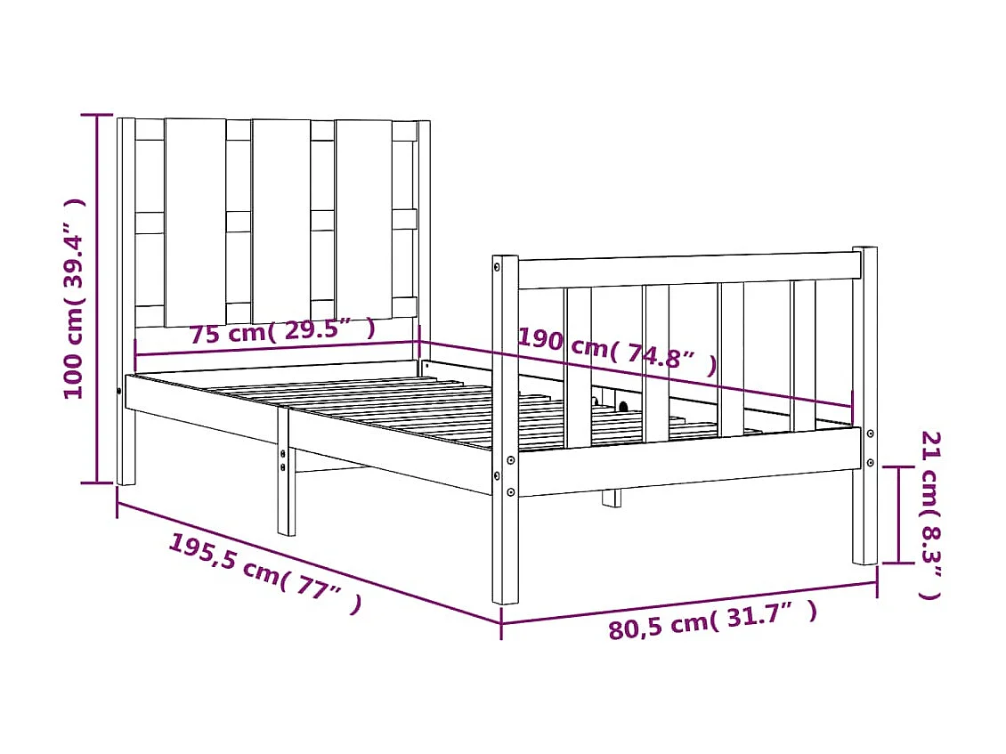 Cadre de lit sans matelas bois de pin massif