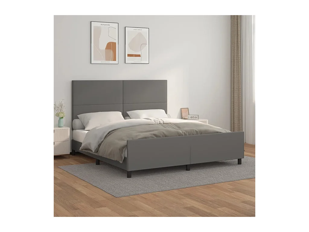 Cadre de lit sans matelas gris similicuir