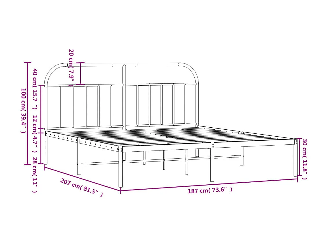 Bedframe met hoofdbord metaal wit 180x200 cm