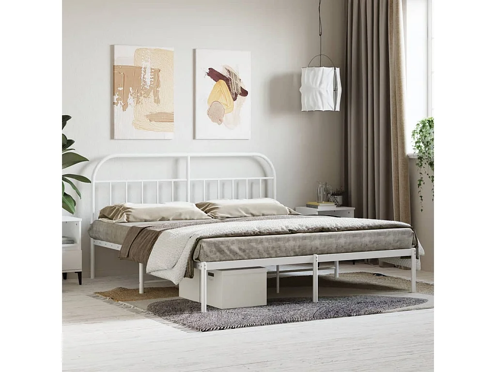 Cadre de lit métal sans matelas et tête de lit blanc 180x200 cm