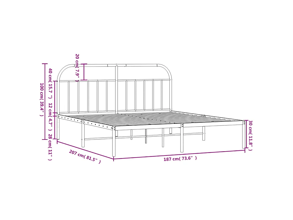 Cadre de lit métal sans matelas et tête de lit blanc 180x200 cm