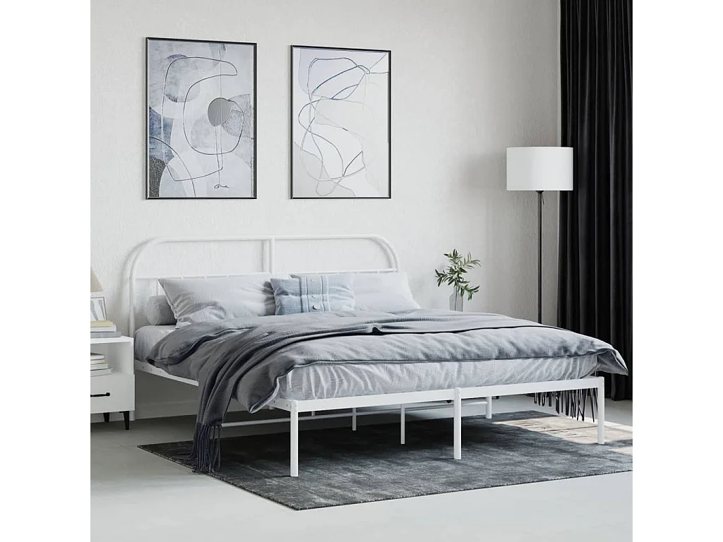Cadre de lit métal sans matelas et tête de lit blanc 180x200 cm