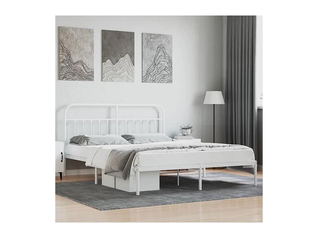 Cadre de lit métal sans matelas et tête de lit blanc 180x200 cm
