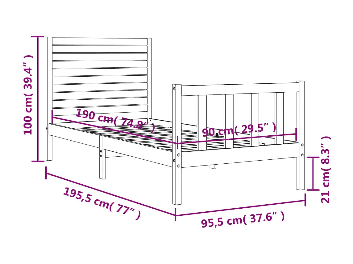 Giroletto con Testiera Bianco Single in Legno Massello