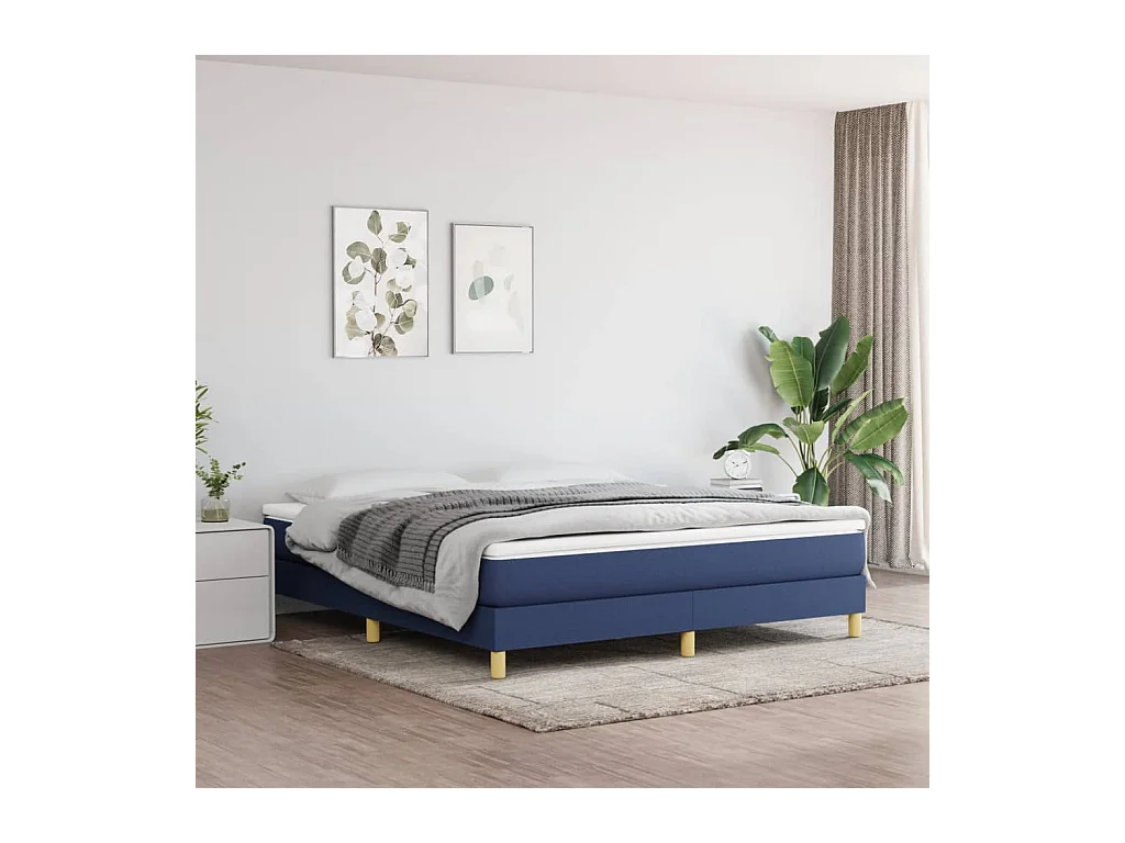 Cadre de lit sans matelas bleu 160x200 cm tissu