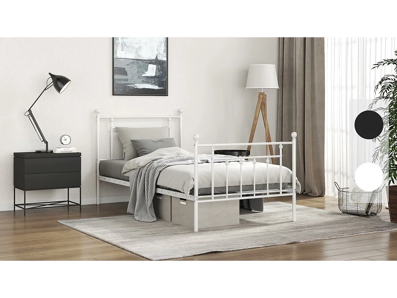 Estructura cama sin colchón con cabecero metal blanco 100x190cm