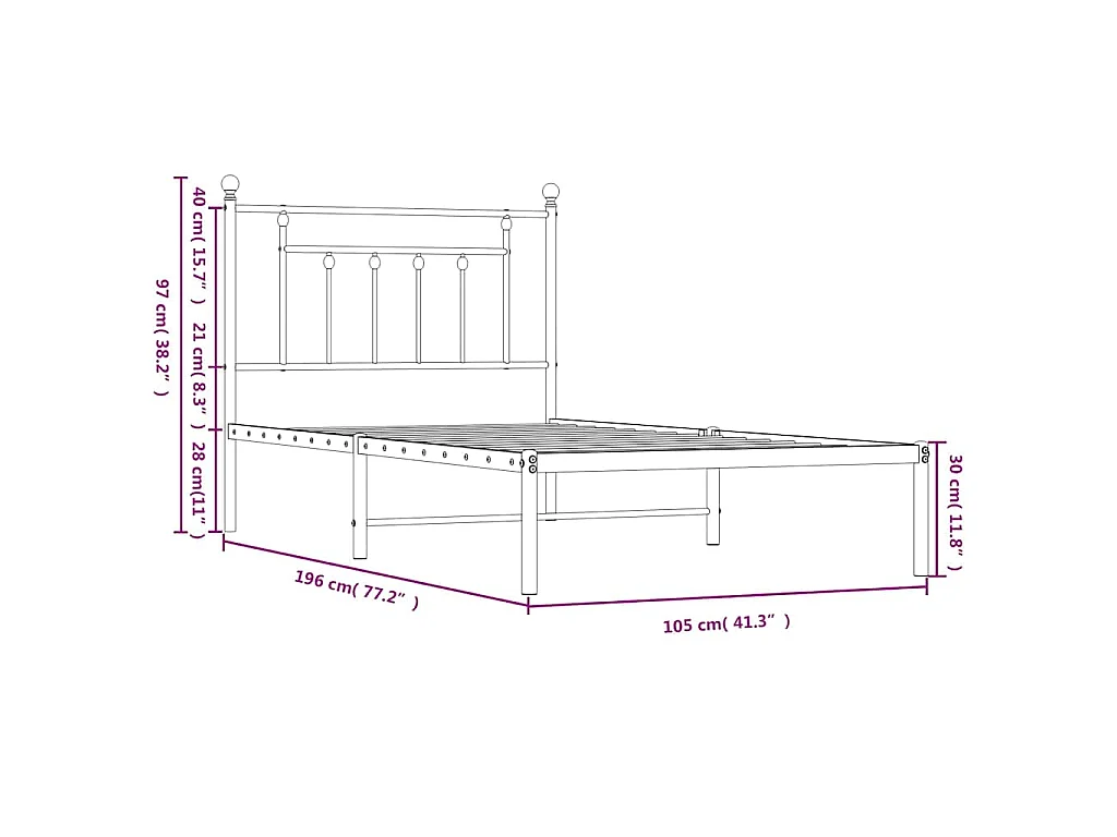 Estructura cama sin colchón con cabecero metal blanco 100x190cm