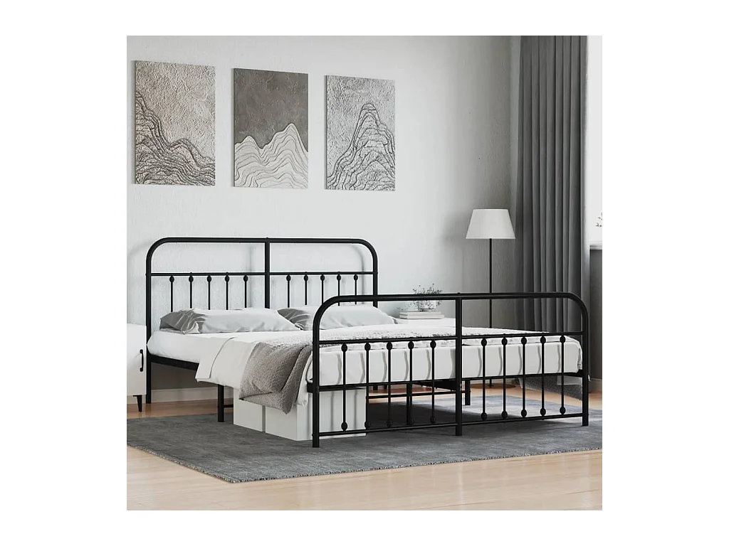 Cadre de lit métal sans matelas avec pied de lit noir 180x200cm