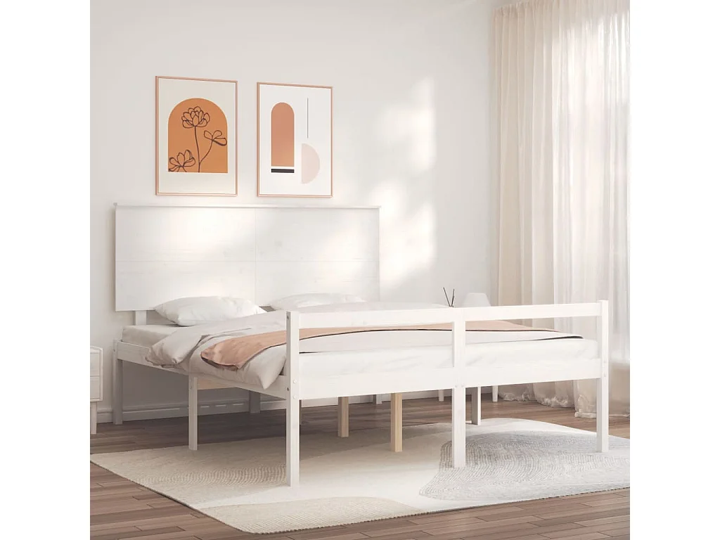 Lit pour personne âgée sans matelas blanc bois massif