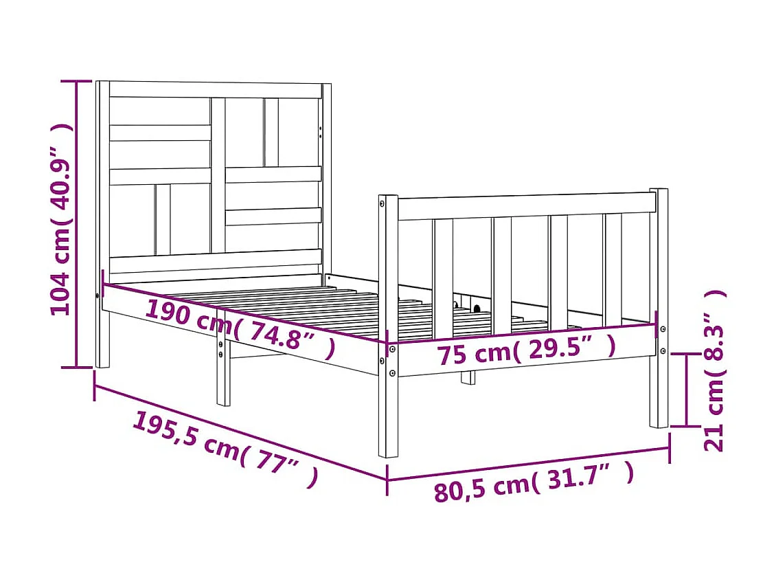 Cadre de lit sans matelas bois de pin massif
