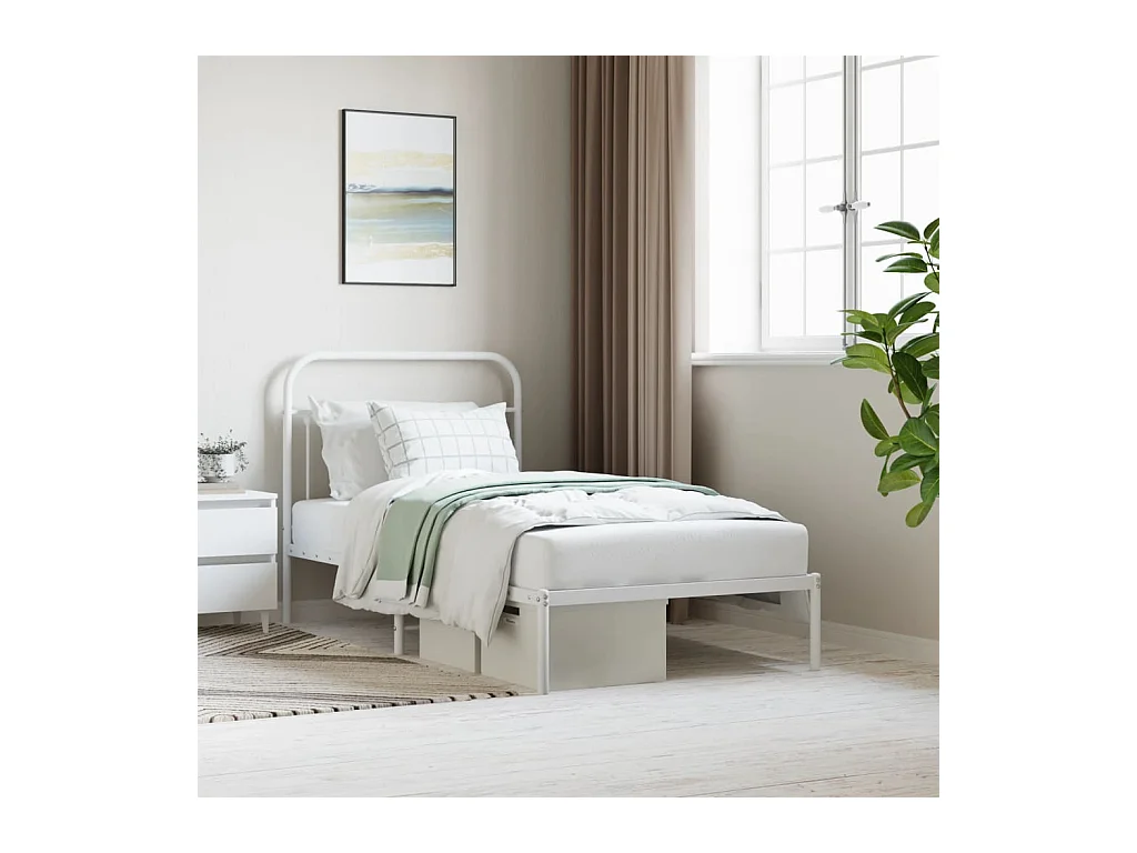 Cadre de lit métal sans matelas et tête de lit blanc 100x190 cm