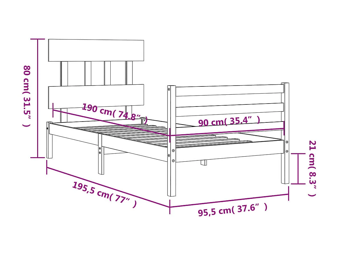 Bedframe met hoofdbord massief hout