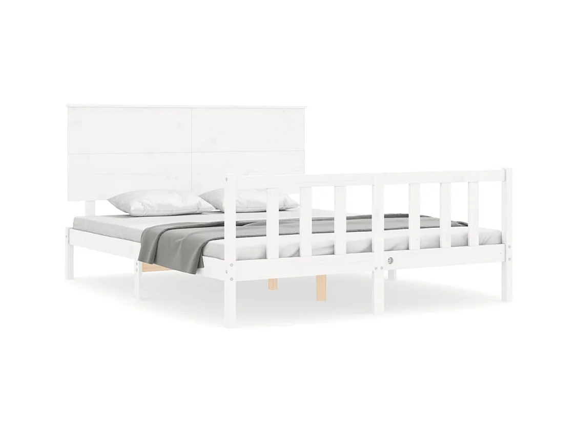 Cadre de lit sans matelas blanc bois de pin massif