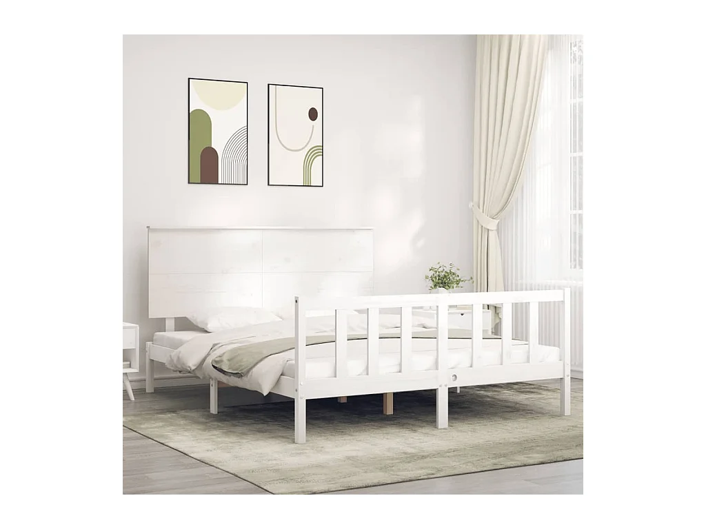Cadre de lit sans matelas blanc bois de pin massif