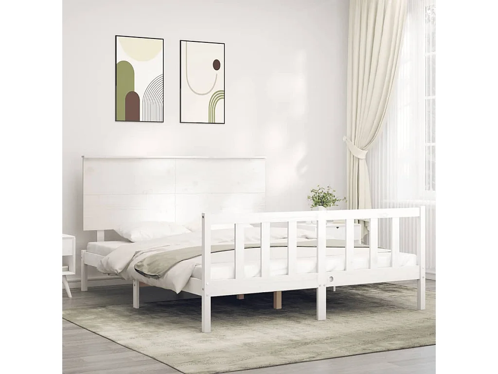 Cadre de lit sans matelas blanc bois de pin massif