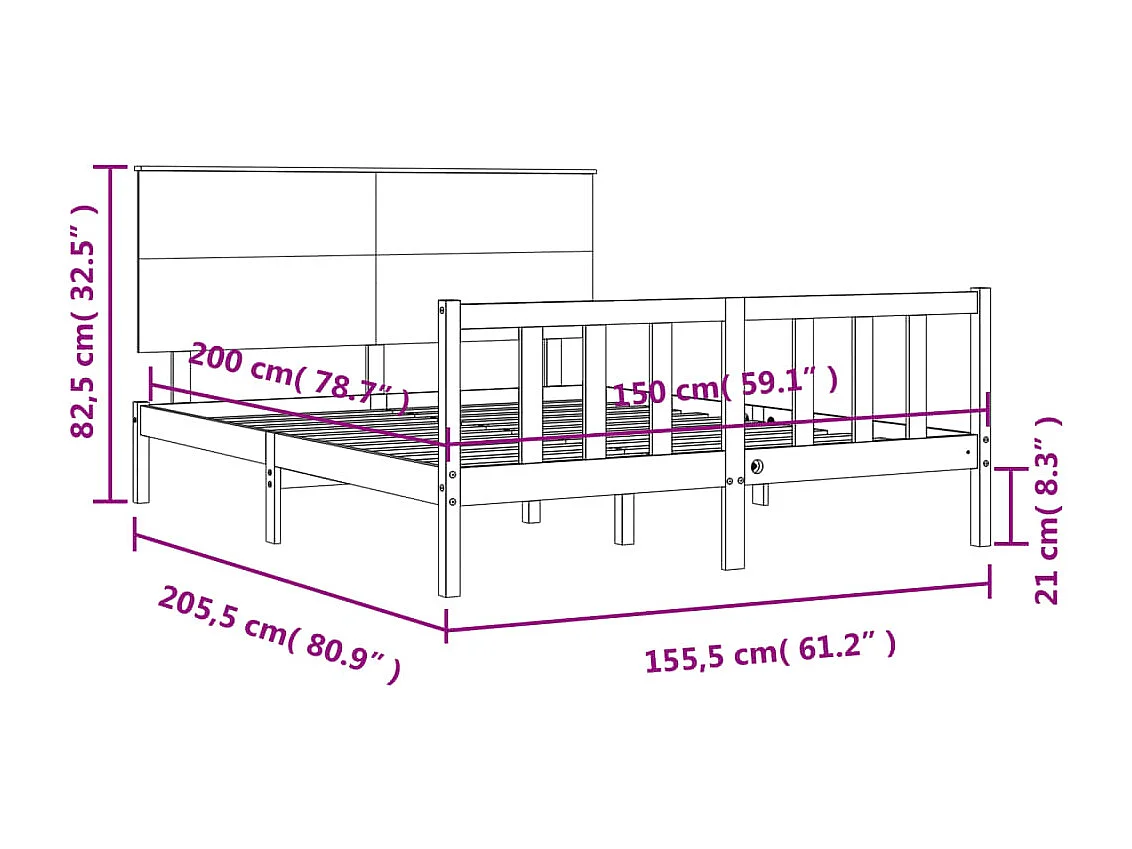 Cadre de lit sans matelas blanc bois de pin massif