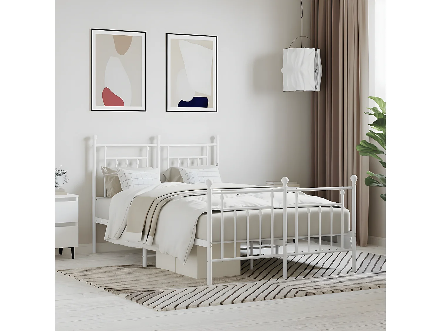 Estrutura de cama com cabeceira e pés 135x190 cm metal branco