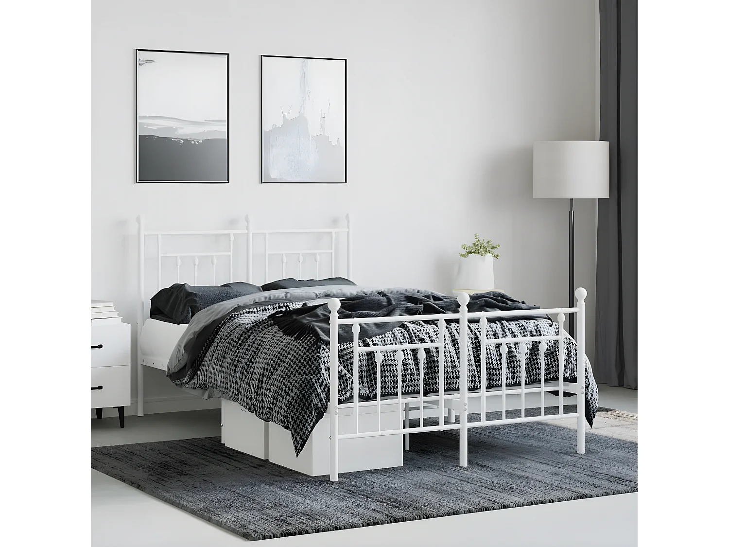 Estrutura de cama com cabeceira e pés 135x190 cm metal branco