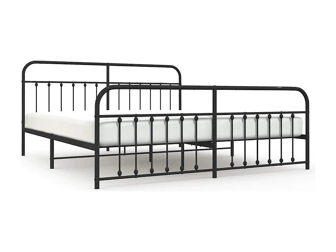 Cadre de lit métal sans matelas avec pied de lit noir 200x200cm