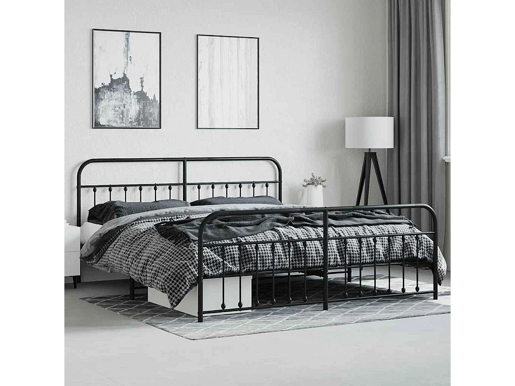 Cadre de lit métal sans matelas avec pied de lit noir 200x200cm