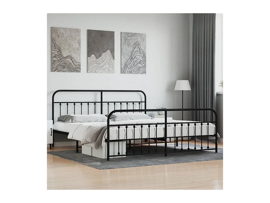 Cadre de lit métal sans matelas avec pied de lit noir 200x200cm