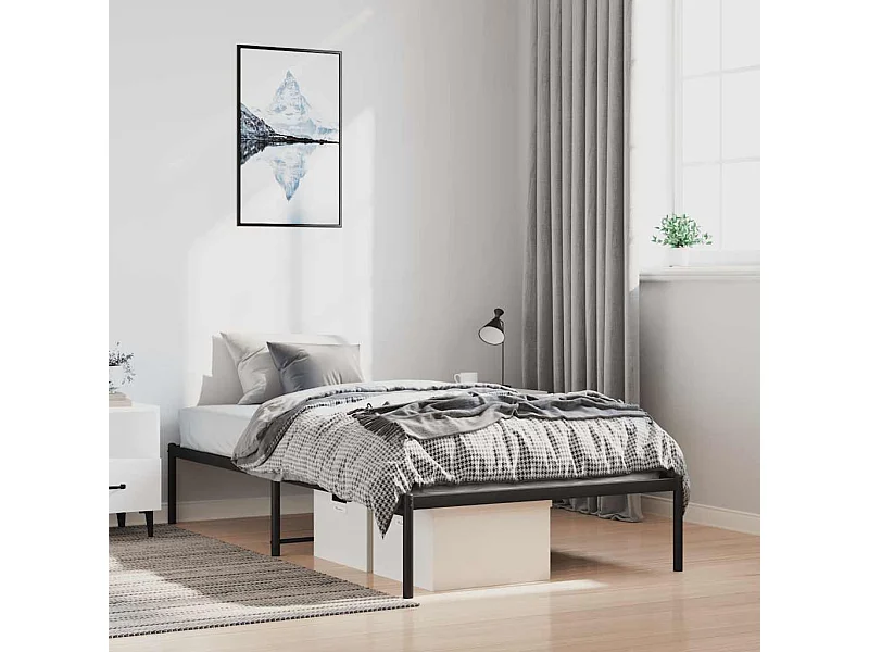 Cadre de lit métal sans matelas noir 100x200 cm