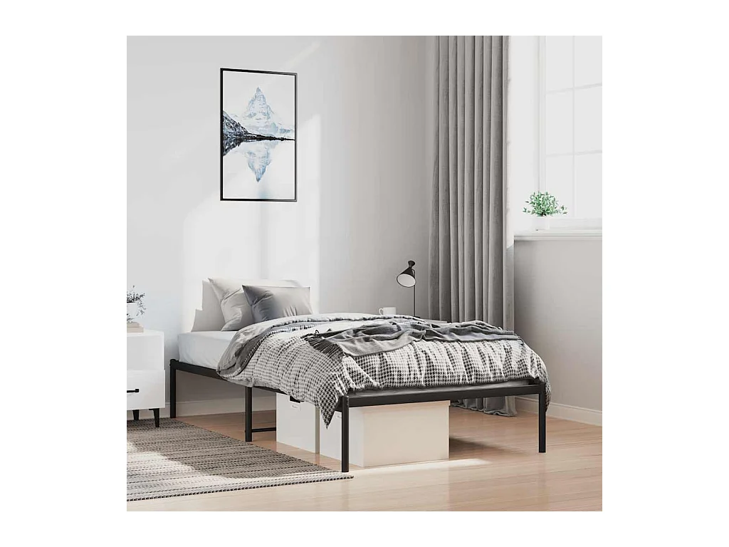 Cadre de lit métal sans matelas noir 100x200 cm